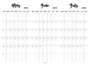 May June July 2026 Calendar