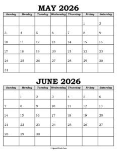 May and June Calendar 2026
