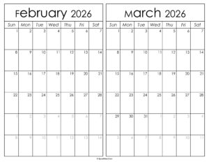 Printable February March 2026 Calendar