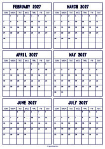 2027 February to July Calendar