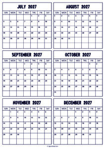 2027 July to December Calendar