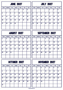 2027 June to November Calendar