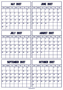 2027 May to October Calendar