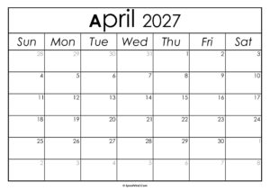 April 2027 Calendar Printable