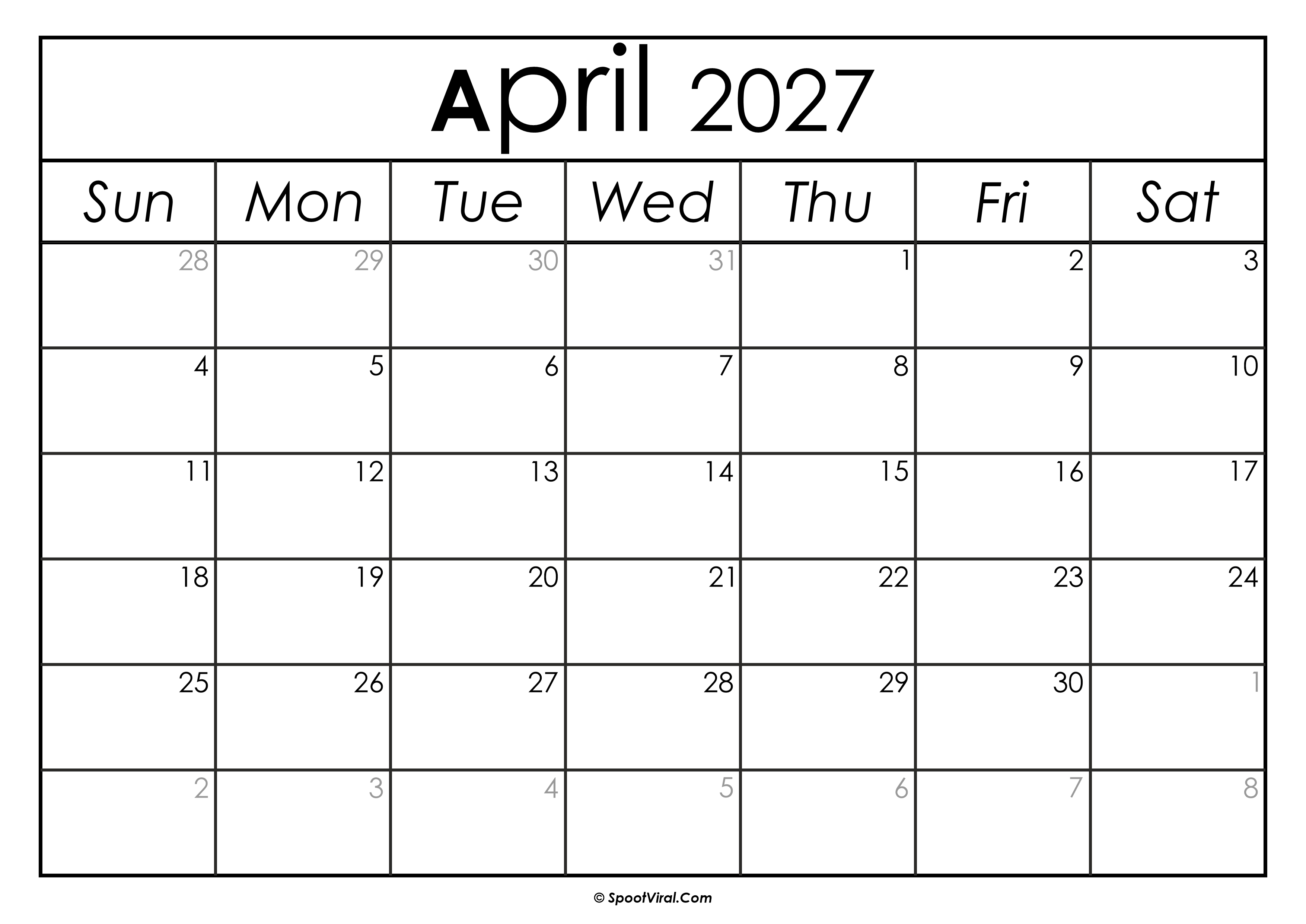 April 2027 Calendar Printable