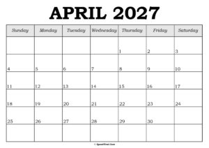 April 2027 Calendar Template