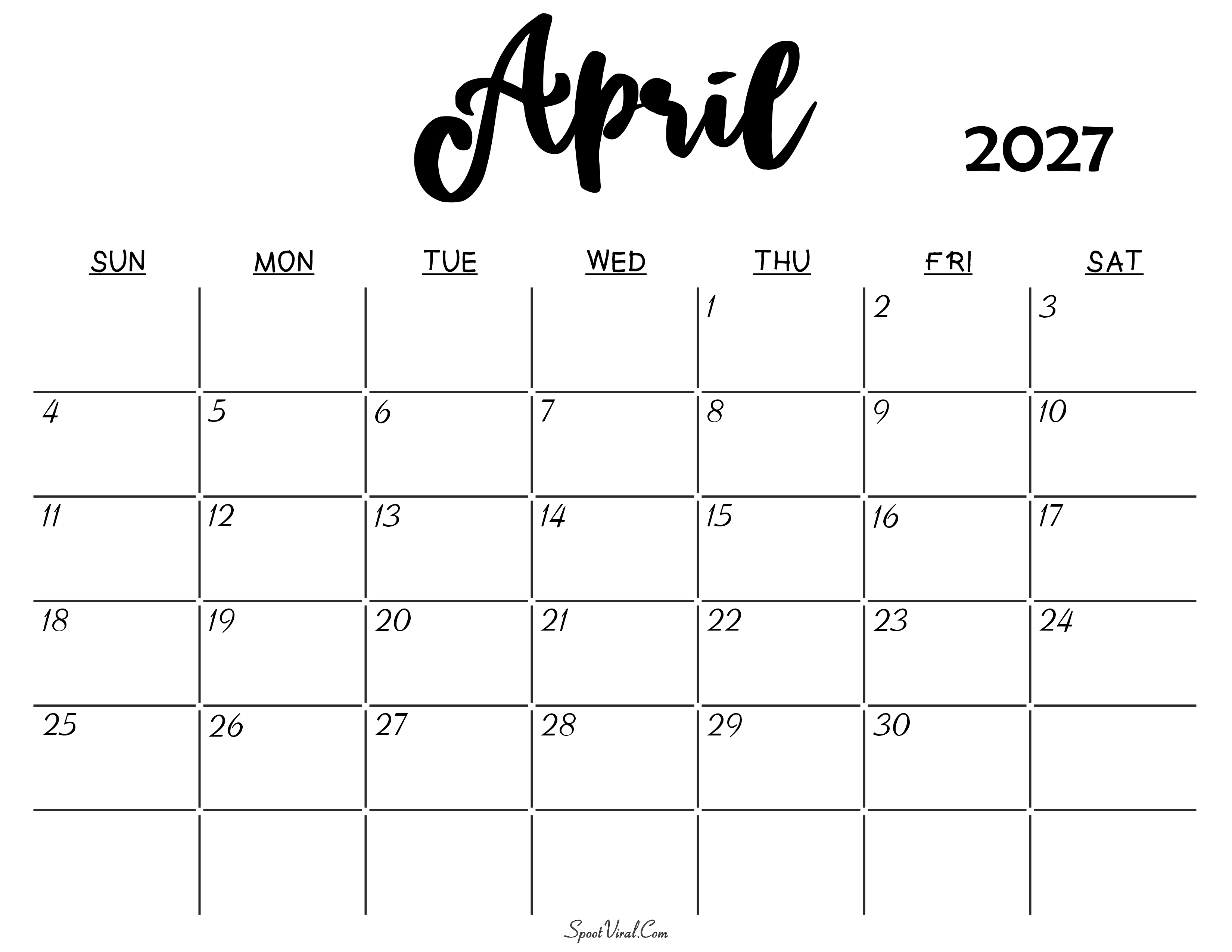 April 2027 Calendar