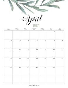 April Calendar 2027 Cute