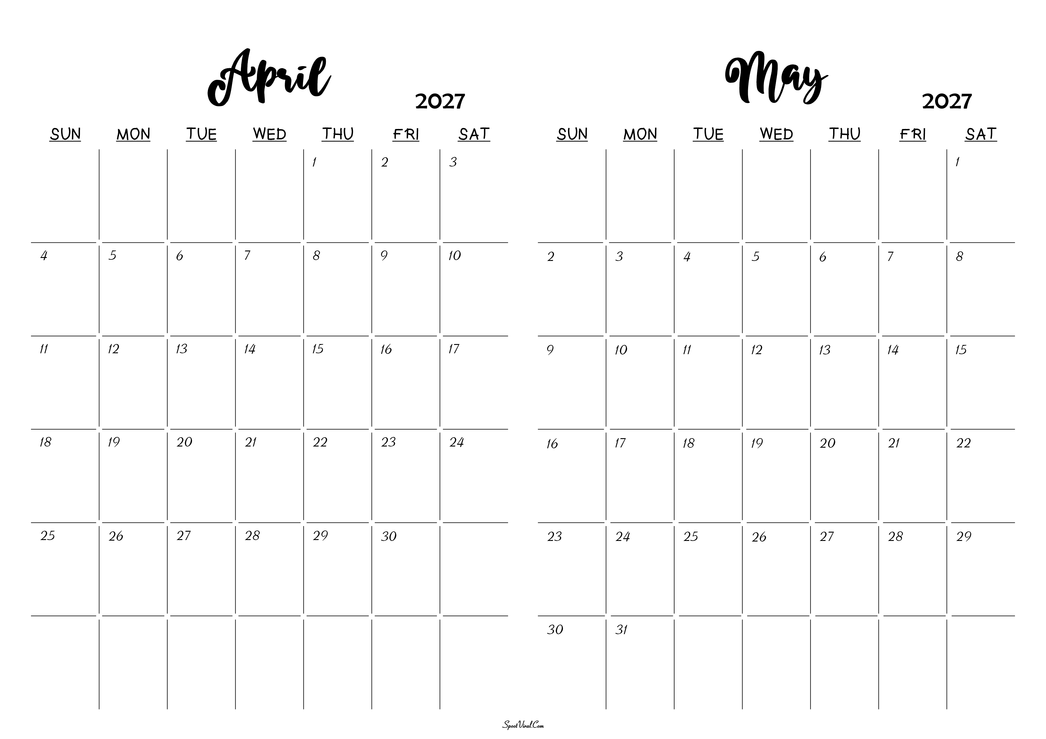 April May 2027 Calendar