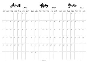 April May June 2027 Calendar