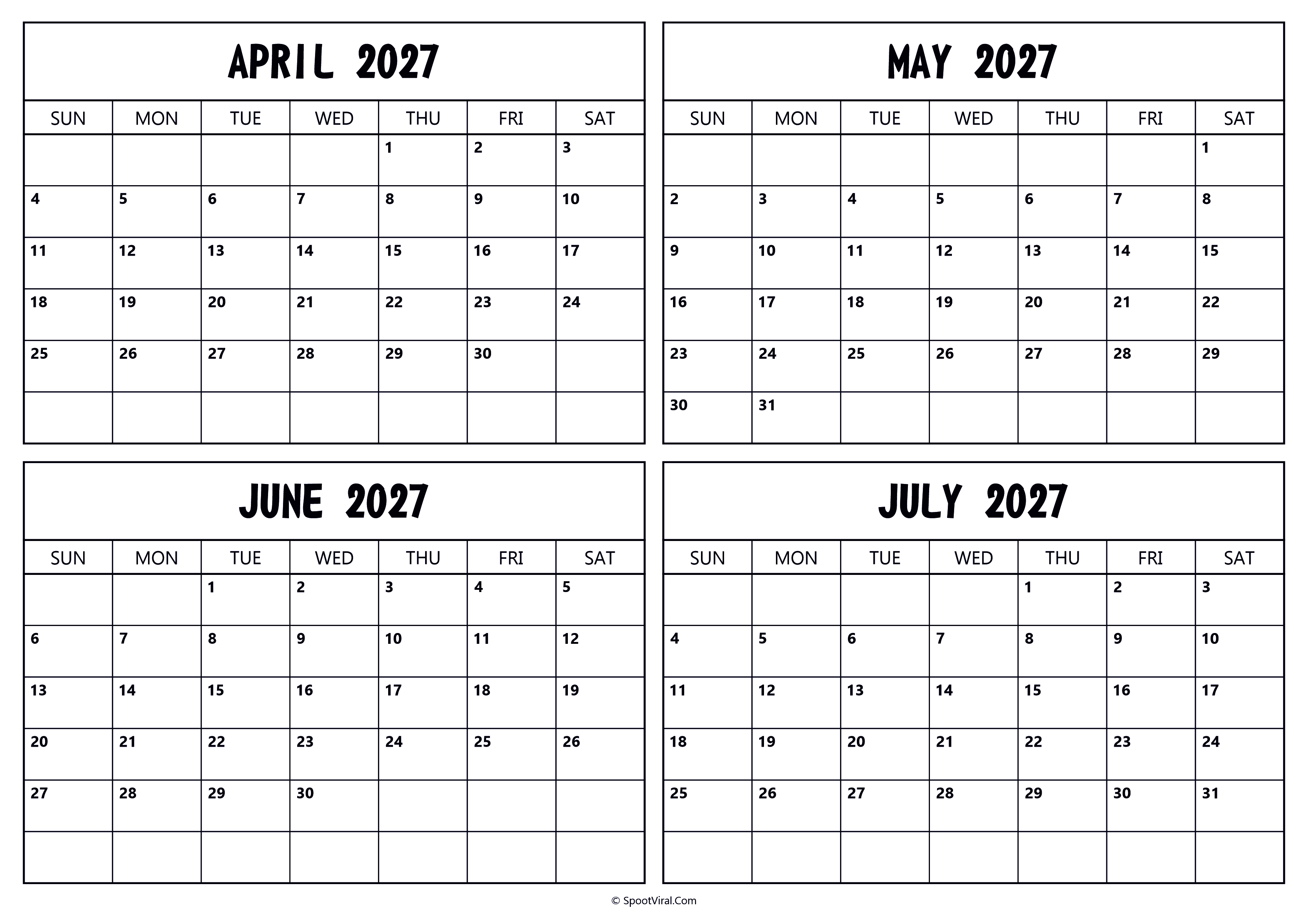 April May June July 2027 Calendar