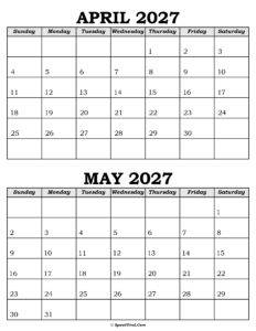 April and May Calendar 2027