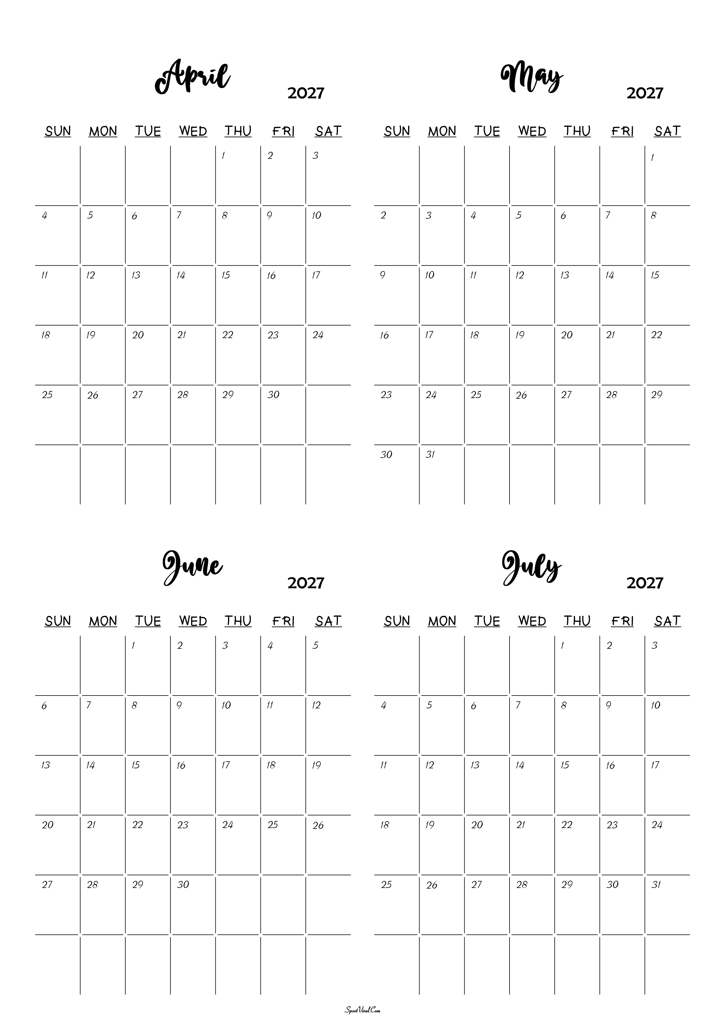 April to July 2027 Calendar