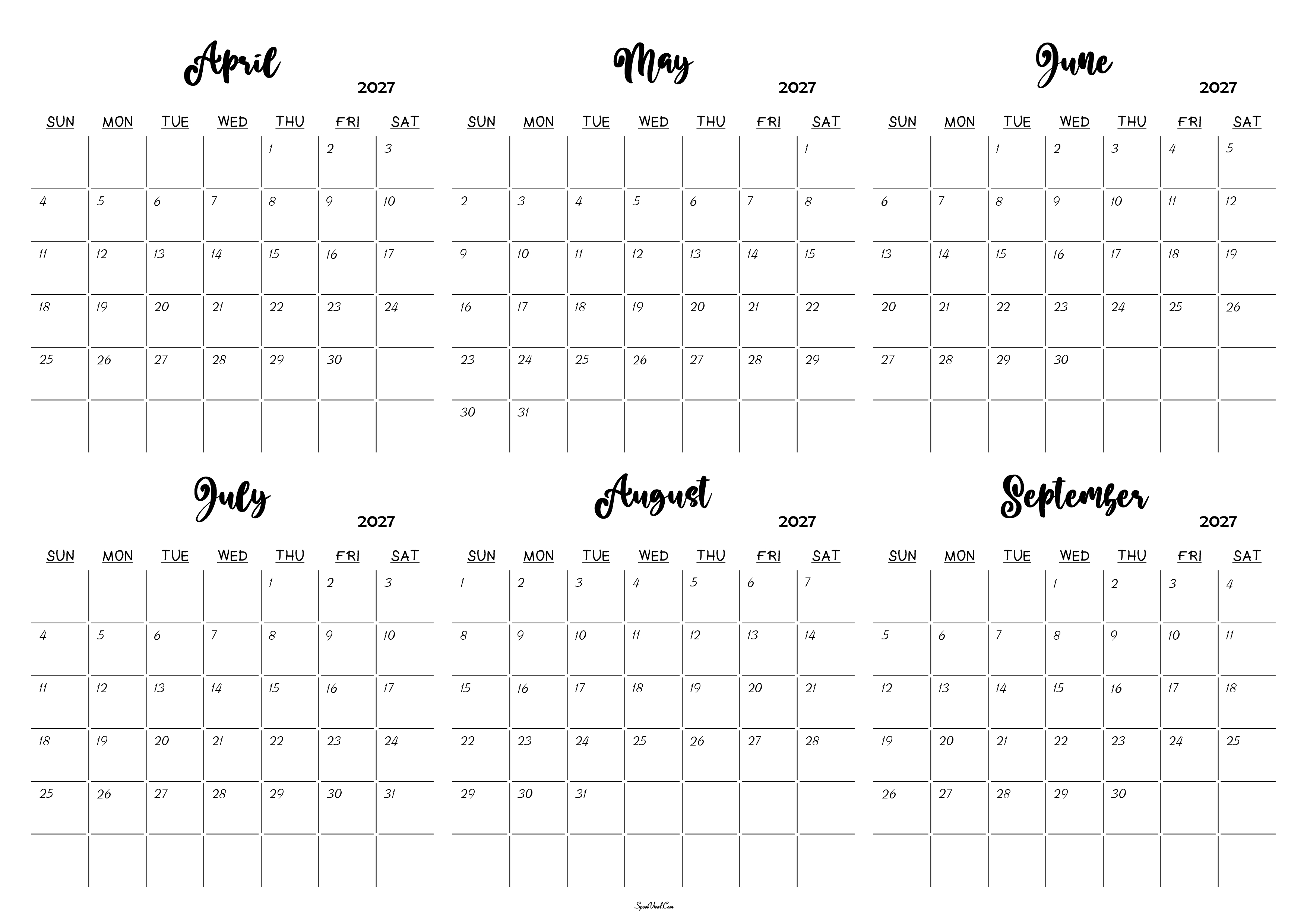 April to September 2027 Calendar
