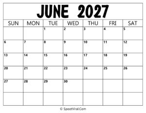 Blank Calendar June 2027