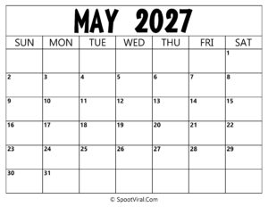 Blank Calendar May 2027