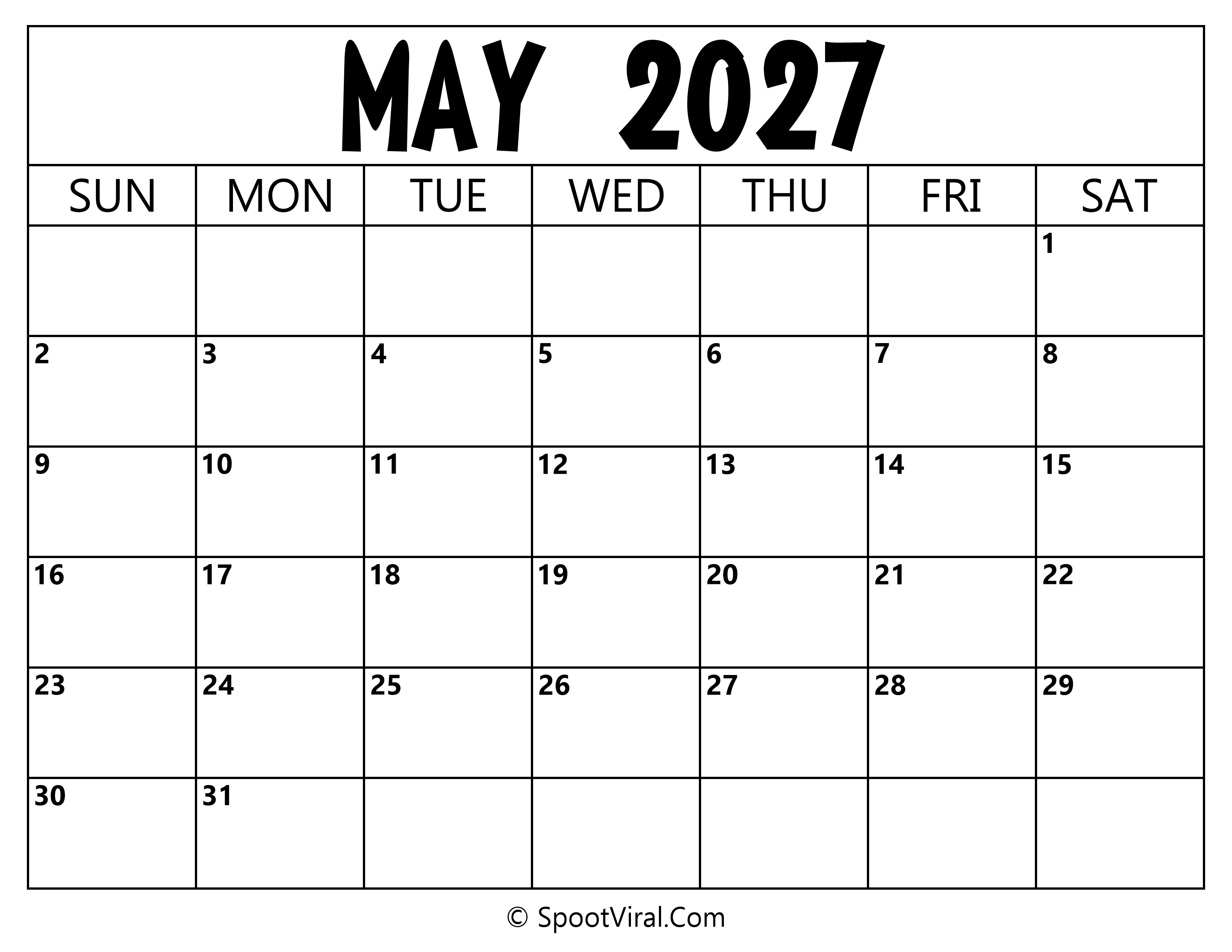 Blank Calendar May 2027