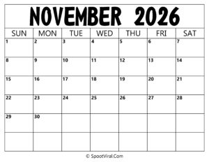 Blank Calendar November 2026
