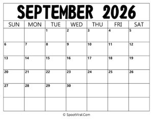 Blank Calendar September 2026