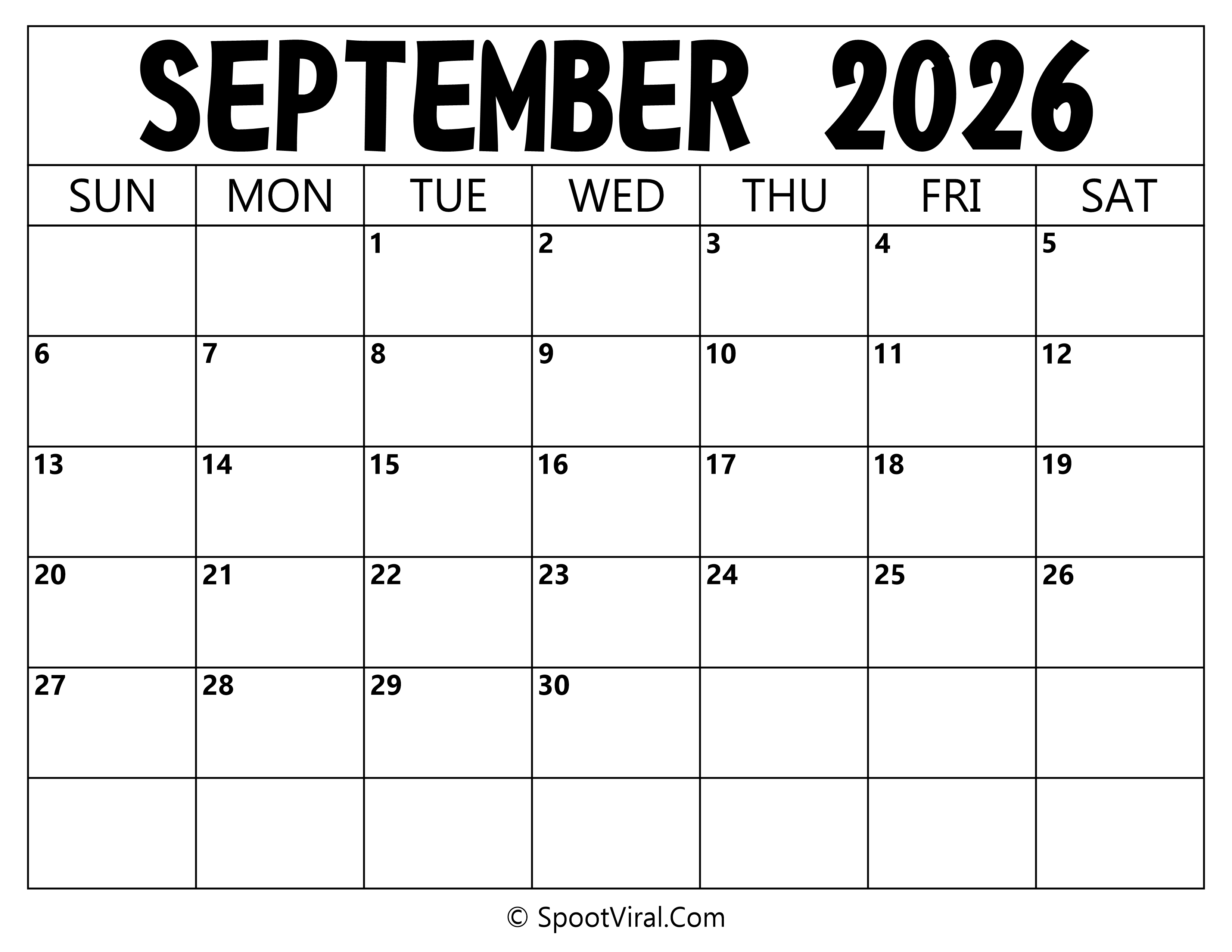 Blank Calendar September 2026