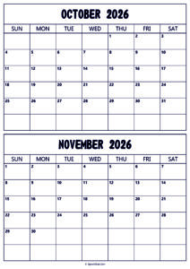 Calendar 2026 October November