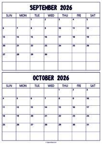Calendar 2026 September October