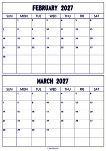 Calendar 2027 February March