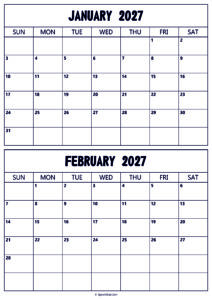 Calendar 2027 January February