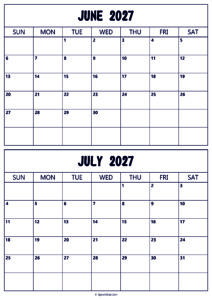 Calendar 2027 June July
