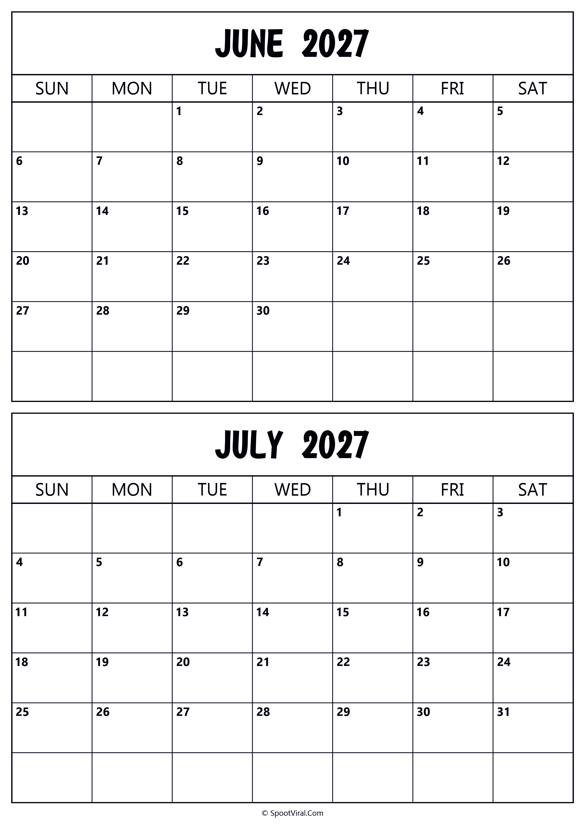 Calendar 2027 June July