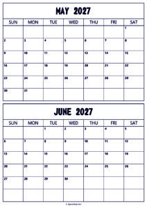 Calendar 2027 May June