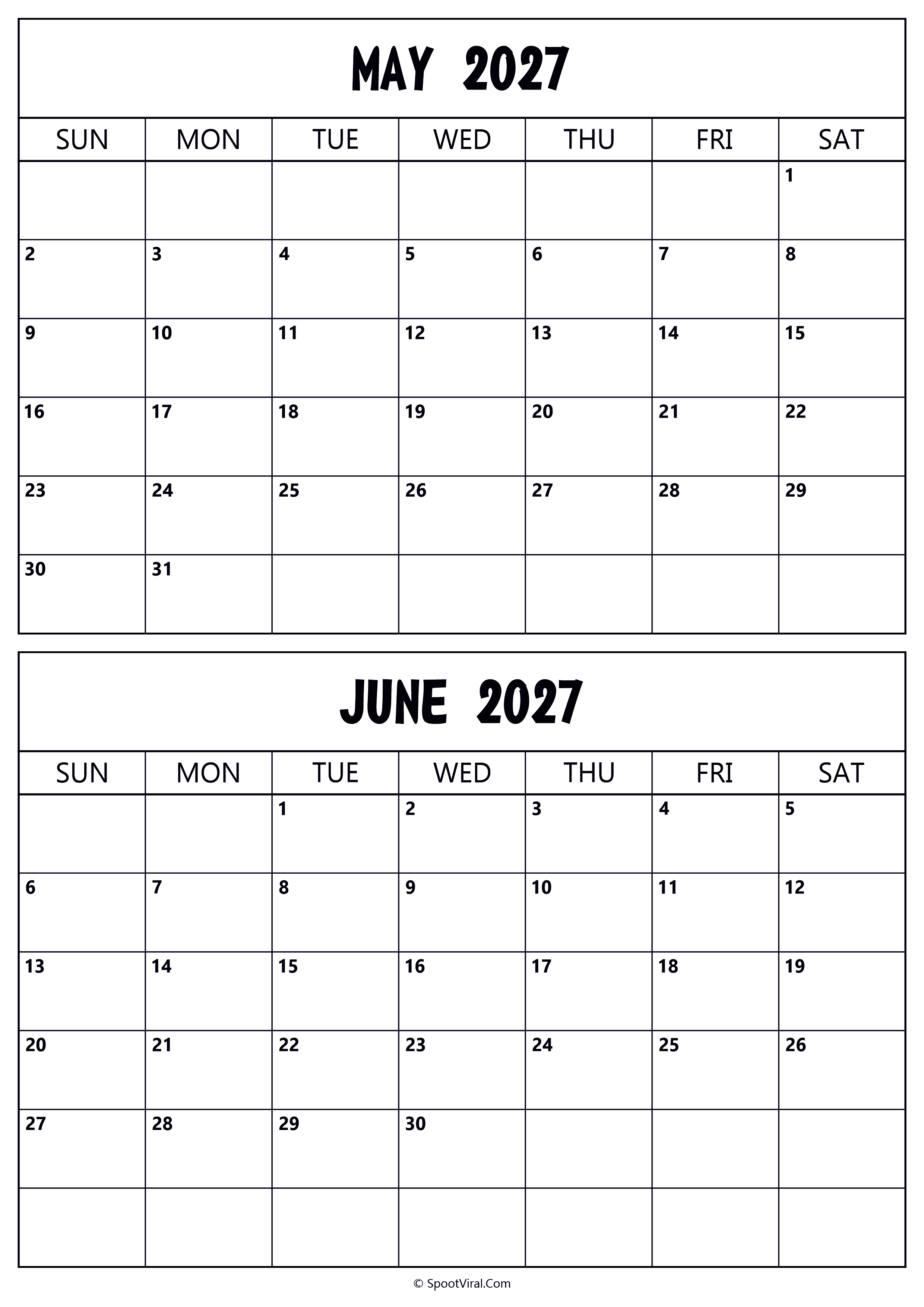 Calendar 2027 May June