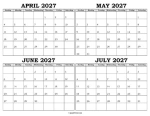 Calendar April to July 2027