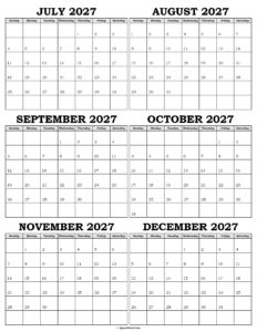 Calendar July to December 2027