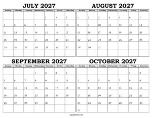 Calendar July to October 2027