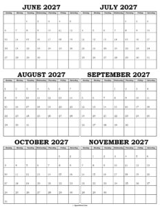 Calendar June to November 2027