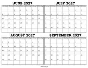 Calendar June to September 2027