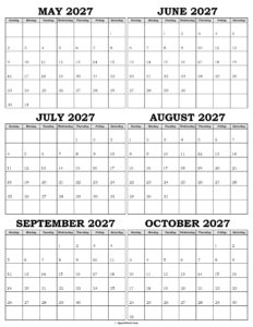 Calendar May to October 2027