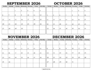 Calendar September to December 2026