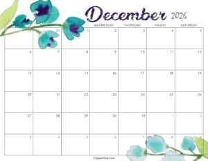 Cute December Calendar 2026 Printable