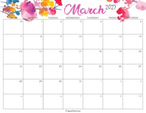 Cute March Calendar 2027 Printable