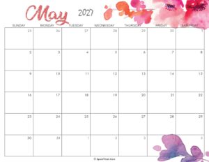 Cute May Calendar 2027 Printable