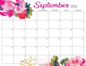 Cute September Calendar 2026 Printable