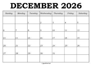 December 2026 Calendar Template