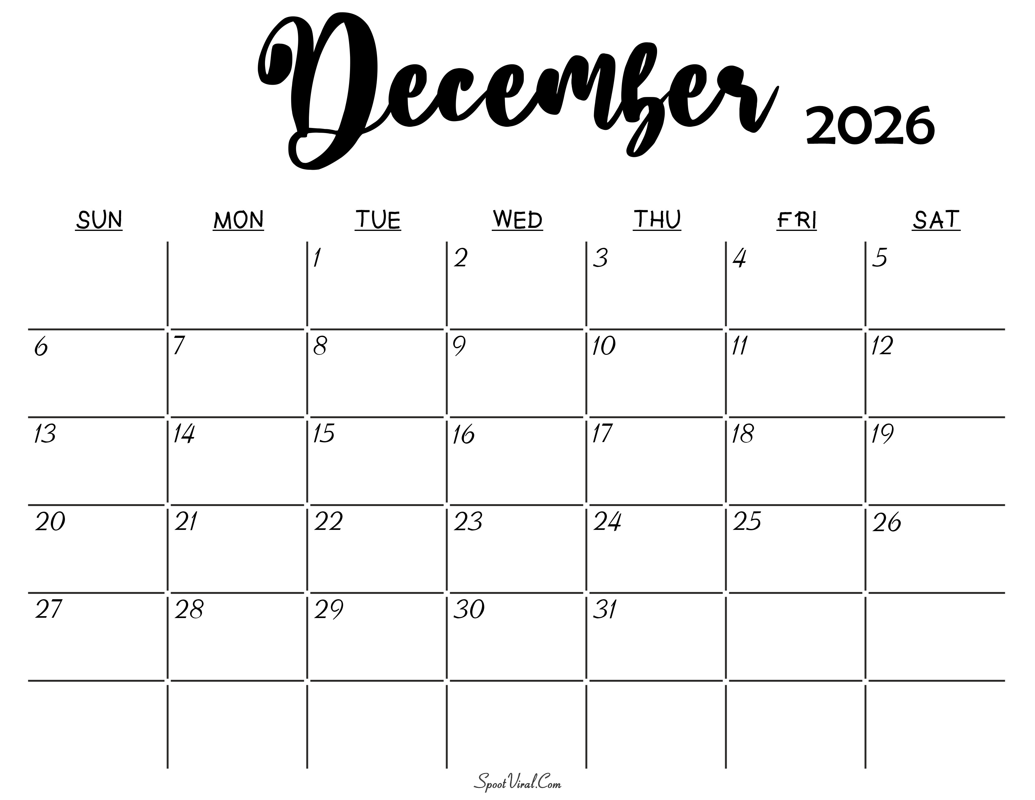 December 2026 Calendar