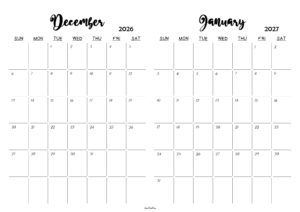 December 2026 January 2027 Calendar