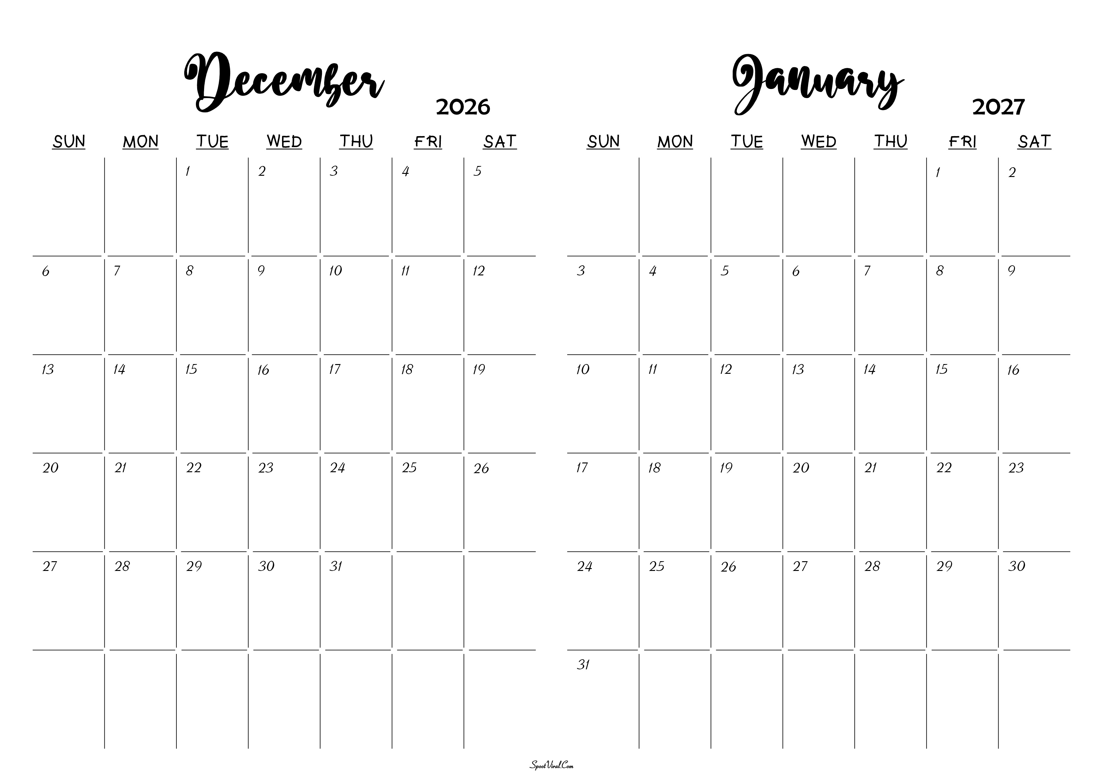 December 2026 January 2027 Calendar