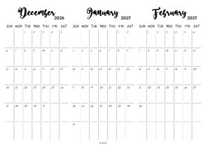 December 2026 January February 2027 Calendar