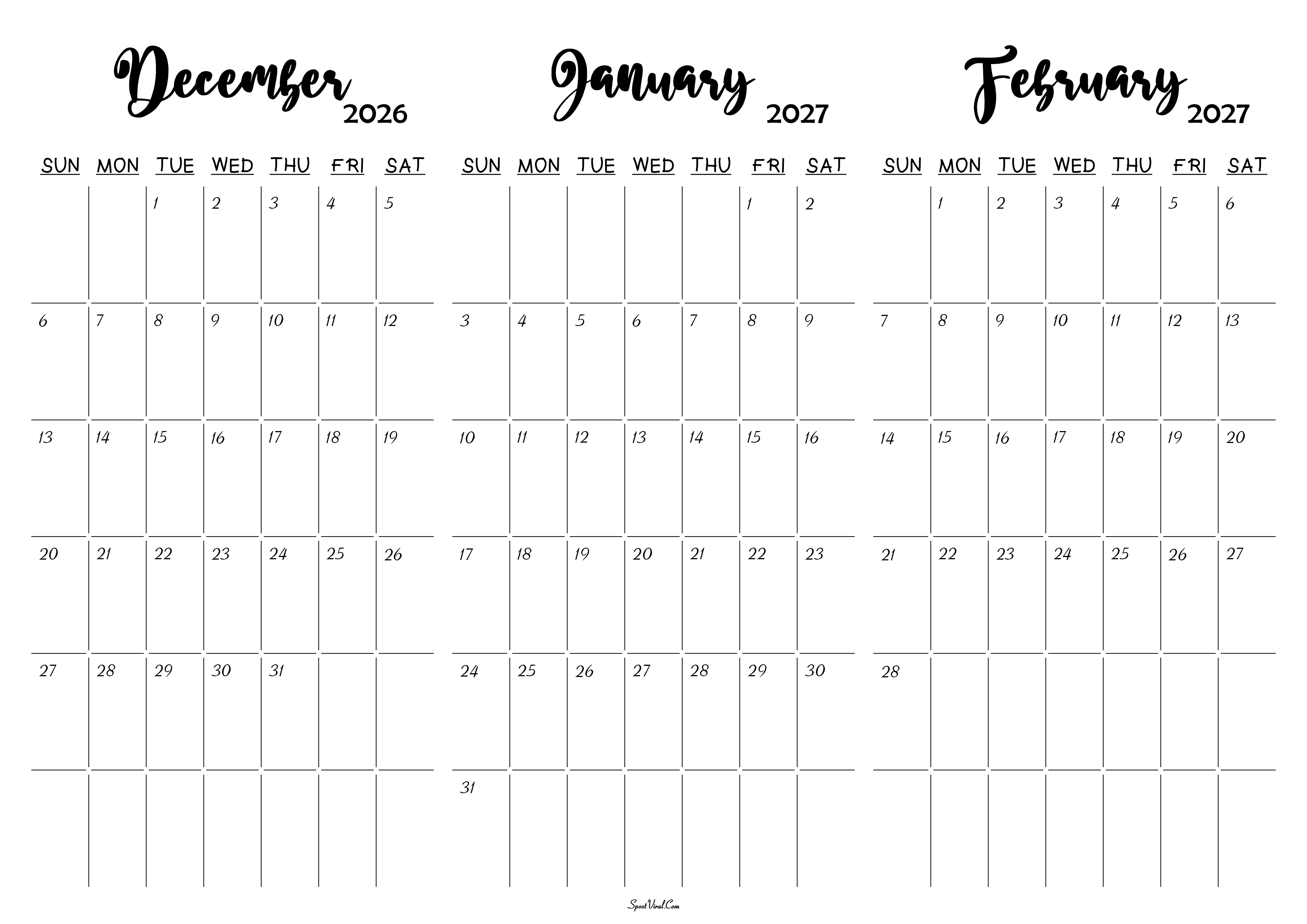 December 2026 January February 2027 Calendar