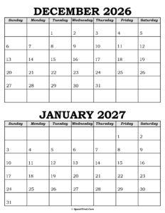 December 2026 and January 2027 Calendar